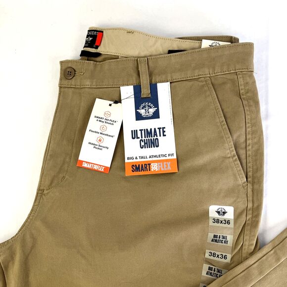 New Mens Dockers Ultimate Chino Khaki Pants Big & Tall Athletic Fit Size 38x36 - Picture 2 of 9